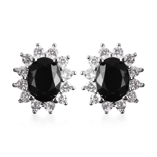 3 Piece Set - Boi Ploi Black Spinel and Simulated Diamond Sunburst Theme Ring, Stud Earrings (with Push Back) and Pendant with Chain (Size 20 with 2 inch Extender) in Silver Tone