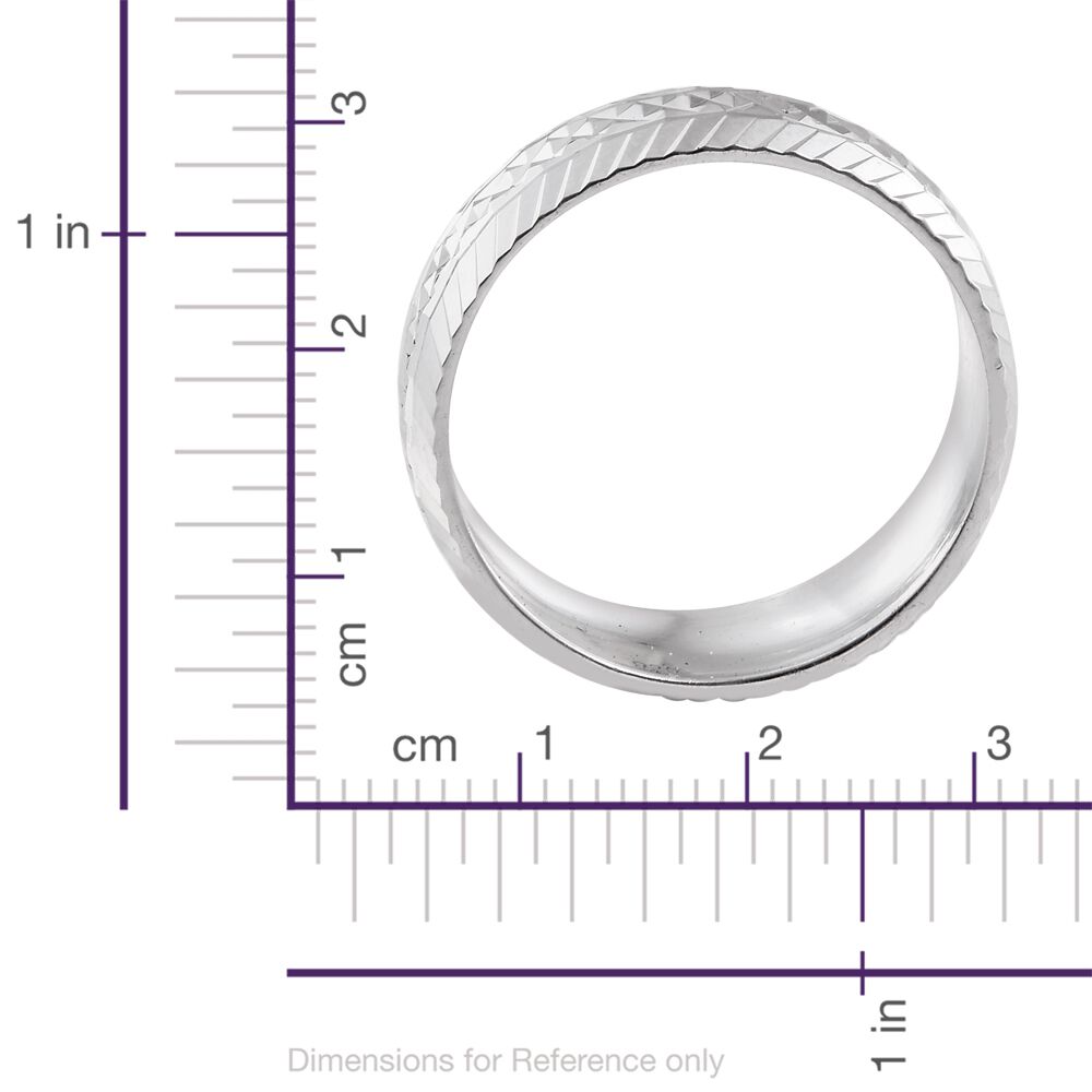 Rhodium Plated Sterling Silver Diamond Cut Band Ring, Silver wt 3.70 Gms.