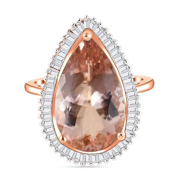 NYC Close Out-14K Rose Gold AAA Marropino Morganite (Pear 5.00 Cts) and Diamond ( 0.50 Cts Ring 5.50