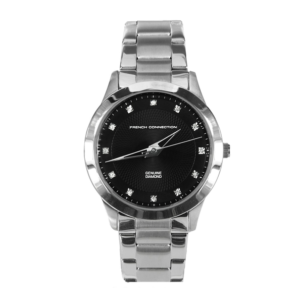 French Connection Black Dial Bracelet Watch With Silver Tone Strap