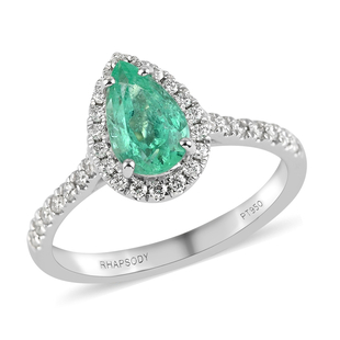 RHAPSODY 950 Platinum AGI Certified Boyaca Colombian Emerald and Diamond Ring 1.70 Ct, Platinum Wt. 