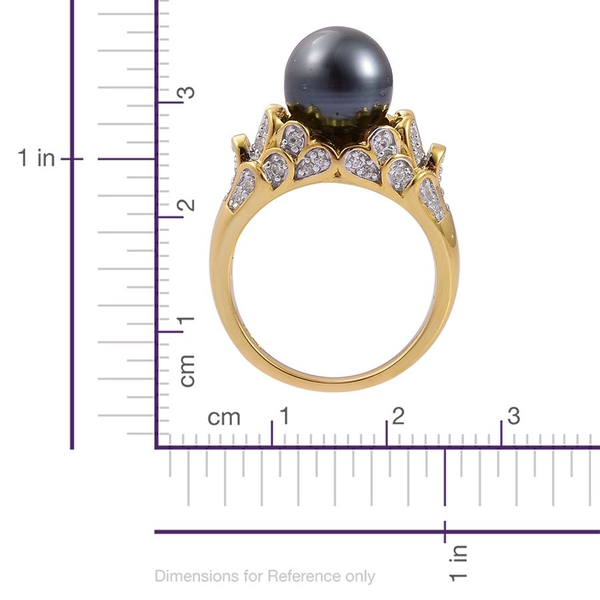 RareTahitian Pearl (Size10-11mm) and White Zircon Ring in Yellow Gold Overlay Sterling Silver