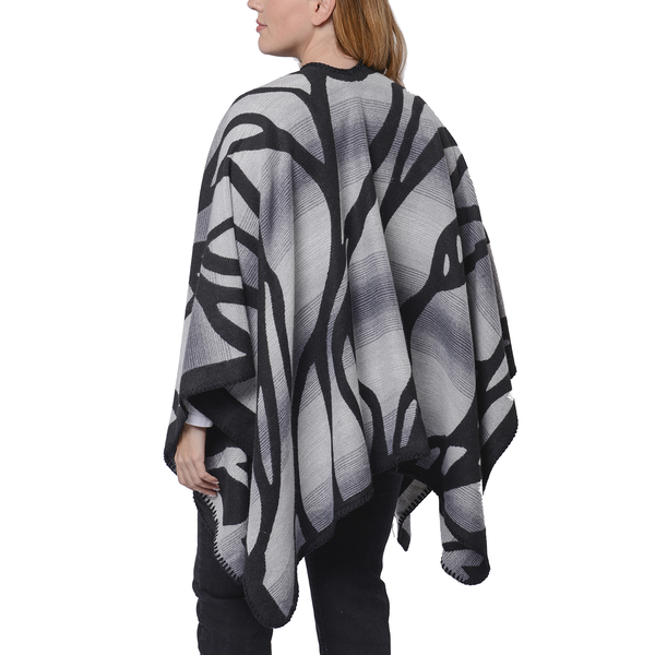 Black and Grey Colour Raised Grain Pattern Blanket Kimono (Size 133x70 Cm)