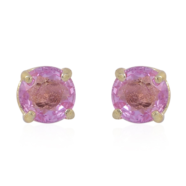 Pink Sapphire (Rnd) Stud Earrings in Yellow Gold Overlay Sterling Silver 1.000 Ct.
