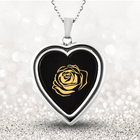 Black Agate Rose Pattern Heart Shaped Pendant with Chain (Size 20) with Magnifying Glass Tool in Sta