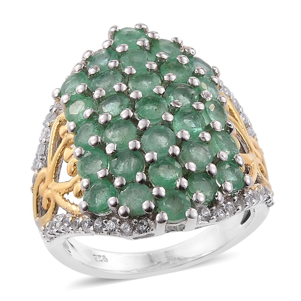 3.75 Ct Zambian Emerald and Cambodian Zircon Cluster Ring in Gold Plated Sterling Silver 7.32 Grams