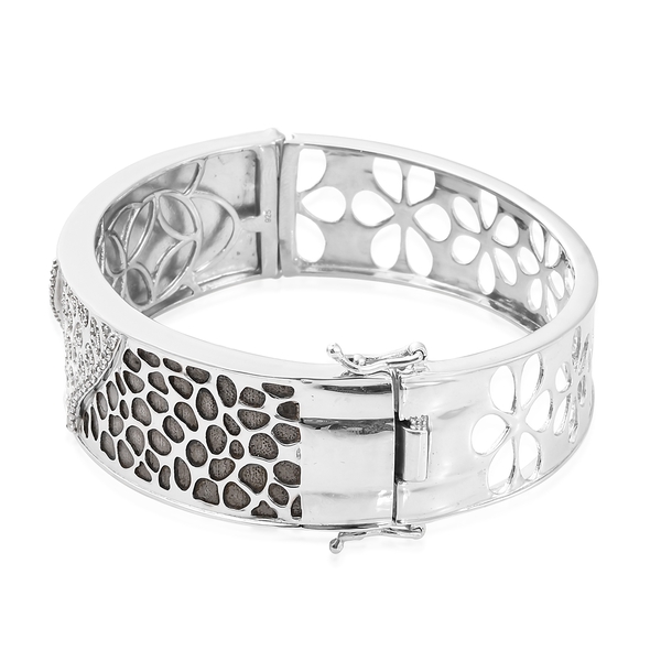 Signature Collection-J Francis - Platinum Overlay Sterling Silver (Rnd)  Zirconia Bangle (Size 7.5), Silver wt 50.22 Gms.
