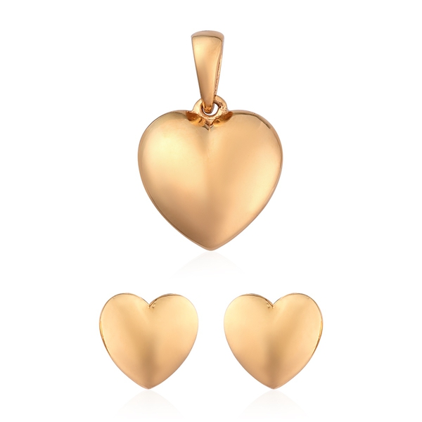 2 Piece Set - 14K Gold Overlay Sterling Silver Heart Pendant and Earrings (with Push Back)
