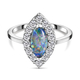 Australian Boulder Opal Triplet and Natural Cambodian Zircon Ring in Platinum Overlay  Sterling Silv