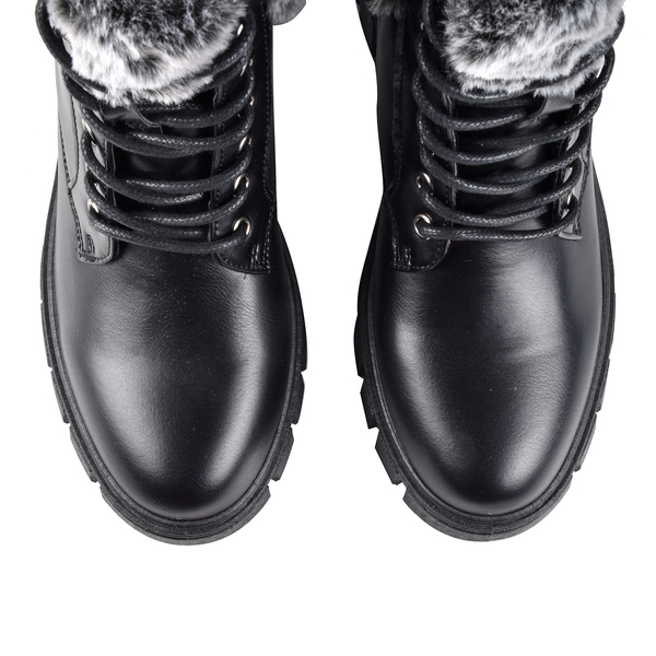 Black Patent Knitted Collar Hiker Boots