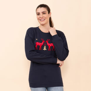 DOD - Cotton Fleece Knit Sweatshirt - Navy