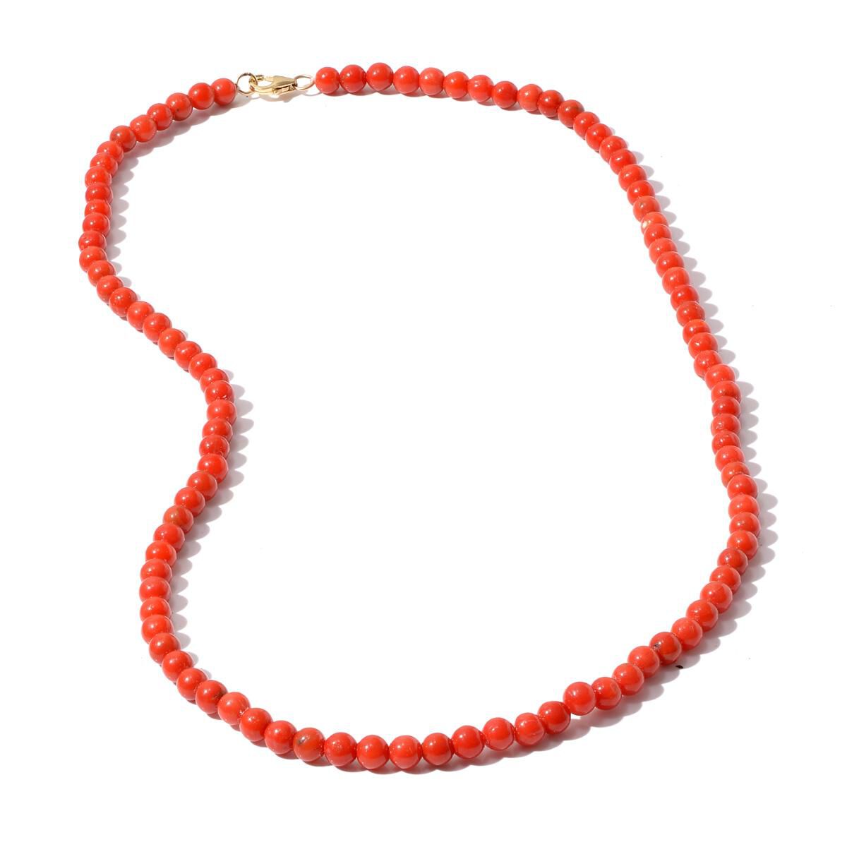 Jewels of India 14K Y Gold Mediterranean Coral Bead Necklace (Size 18) 65.000 Ct.