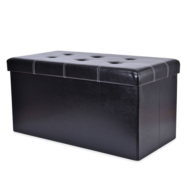 Black Colour Faux Leather Foldable Large Ottoman with Padded Seat (Size 75x38x38 Cm)