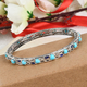 Arizona Sleeping Beauty Turquoise Enamelled Bangle (Size 7.5) with Clasp in Platinum Overlay Sterling Silver 3.90 Ct, Silver wt. 14.30 Gms