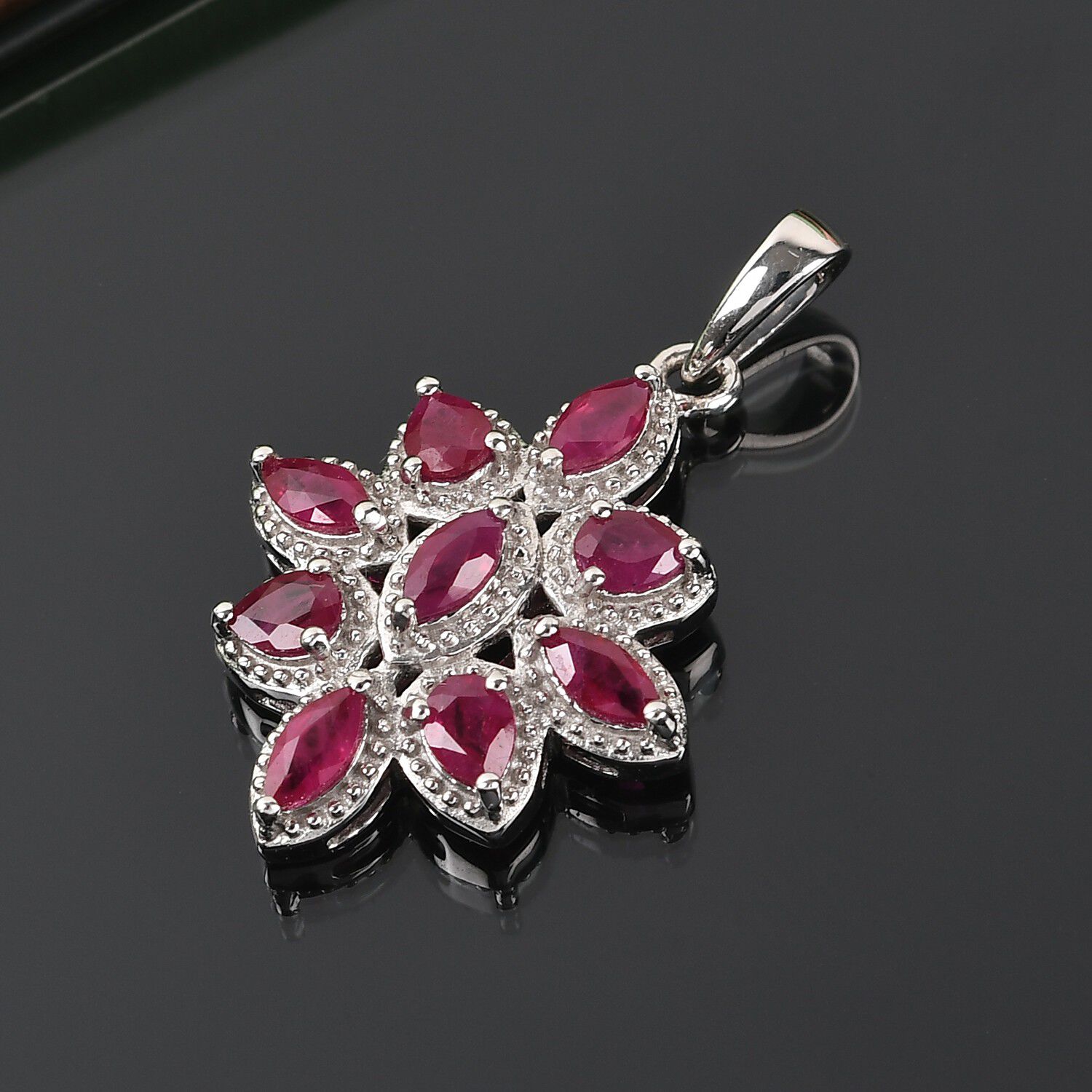 Decorative 925 Silver Overlay RED Simulated Ruby Pendant On Trend Jewellery 