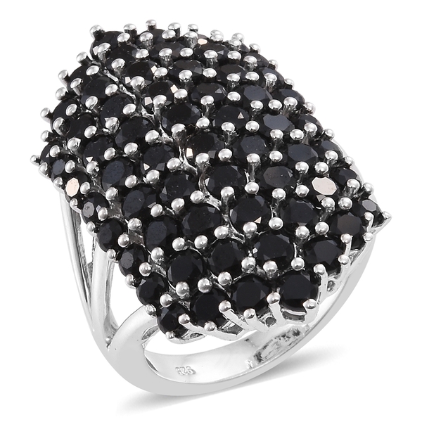 Boi Ploi Black Spinel (Rnd) Cluster Ring in Platinum Overlay Sterling Silver 8.000 Ct. Silver wt. 8.