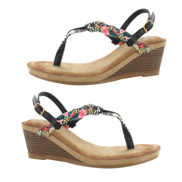 Ella Isabella Wedge Heel Floral Detailing Sandals (Size 4) - Black