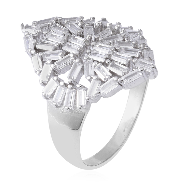 ELANZA Simulated Diamond Cluster Ring in Rhodium Plated Silver