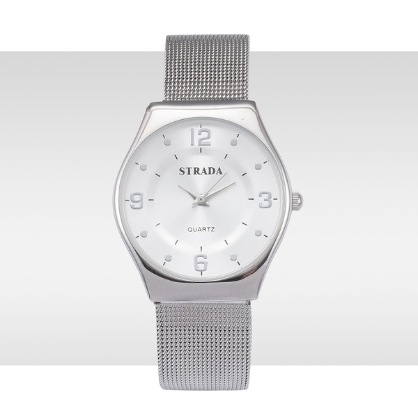 STRADA Japanese Movement White Dial Water Resistant Watch in Silver Tone with Stainless Steel Back