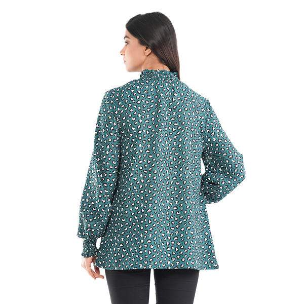 TAMSY Leopard Pattern Top (Size 8) - Green, Black & White