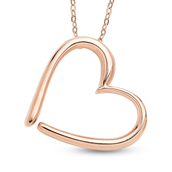 Rose Gold Overlay Sterling Silver Heart Pendant with Chain (Size 18), Silver Wt. 4.00 Gms