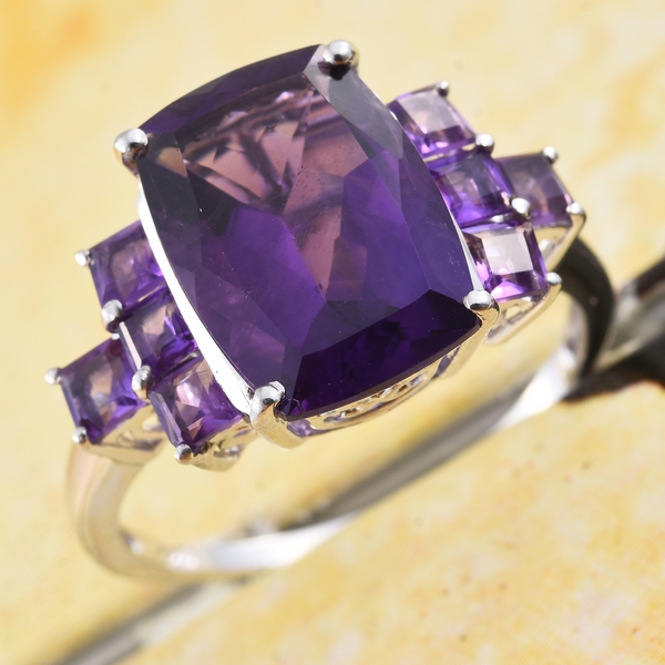 Amethyst (Cush) Ring in Platinum Overlay Sterling Silver 7.500 Ct.