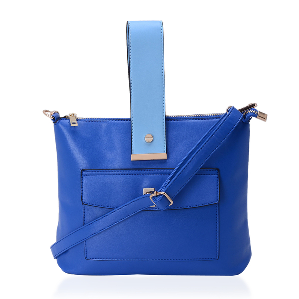 Royal and Light Blue Colour Tote Bag With External Zipper Pocket, Adjustable and Removable Shoulder 