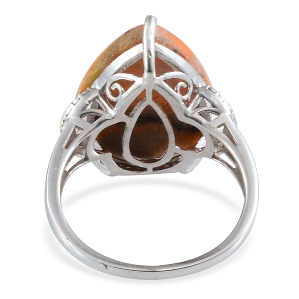 Bumble Bee Jasper (Pear 11.25 Ct), Diamond Ring in Platinum Overlay Sterling Silver 11.260 Ct.