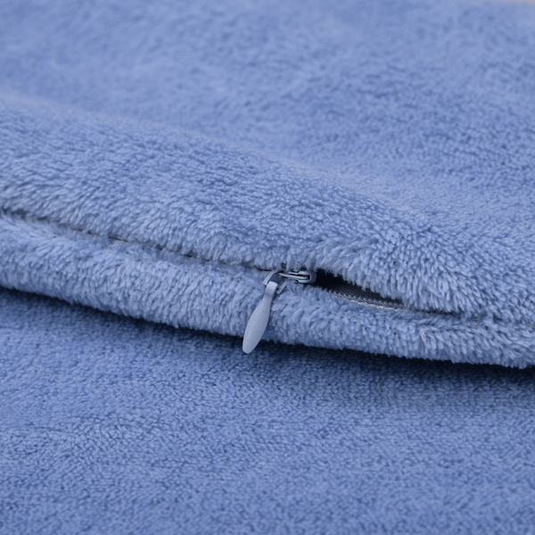 Solid 2 in 1 Fleece Blanket with Separate Pocket (Size 170x130 Cm) and Cushion Cover (Size 37 Cm) - Baby Blue