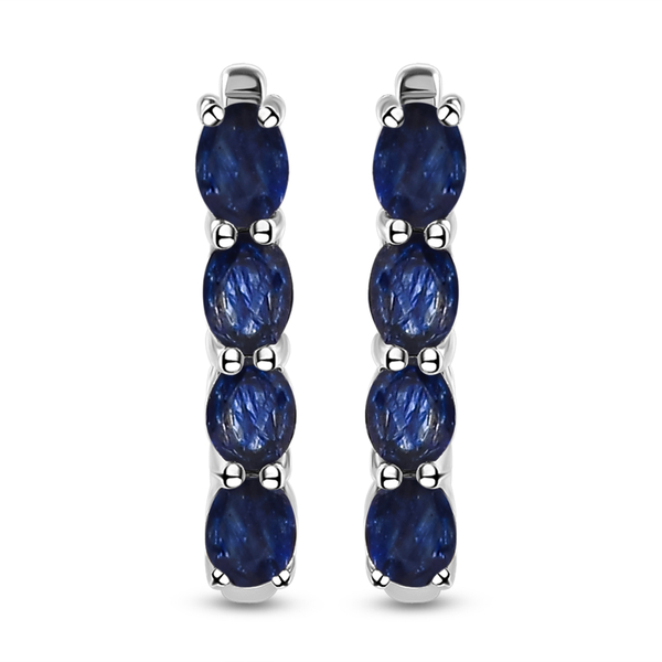 Fissure Filled Blue Sapphire (FF) Hoop Earrings in Platinum Overlay Sterling Silver 2.24 Ct.