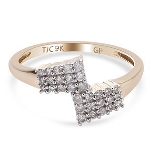 GP 9K Yellow Gold SGL Certified Diamond (I3/G-H) and Kanchanaburi Blue Sapphire Ring 0.27 Ct.