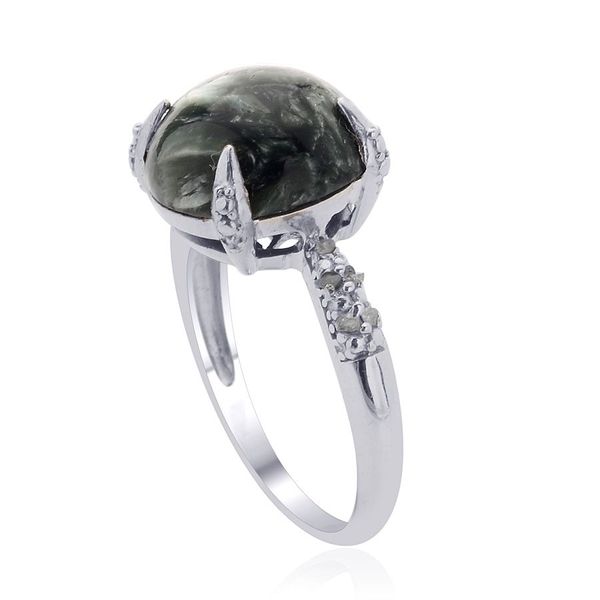 Siberian Seraphinite (Rnd 4.75 Ct), Diamond Ring in Platinum Overlay Sterling Silver 4.800 Ct.