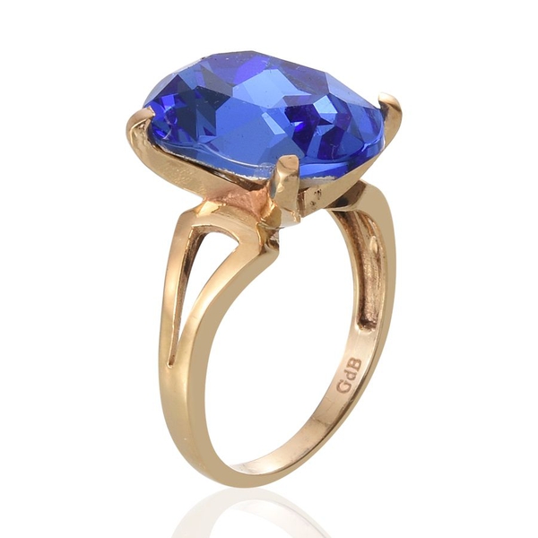 - Sapphire Colour Crystal (Ovl) Solitaire Ring in ION Plated 18K Yellow Gold Bond 10.500 Ct.