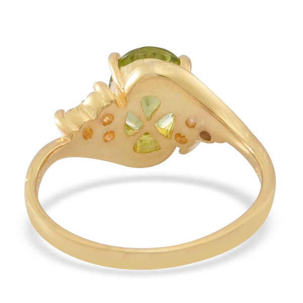 AA Hebei Peridot (Ovl 2.00 Ct), Natural White Cambodian Zircon Ring in Yellow Gold Overlay Sterling Silver 2.250 Ct.