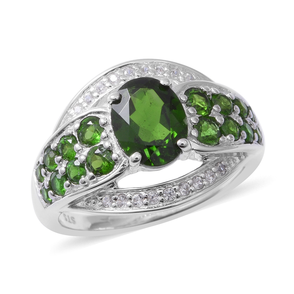 3.29 Ct  Diopside and Natural Zircon Classic Ring in Silver 5.85 Grams