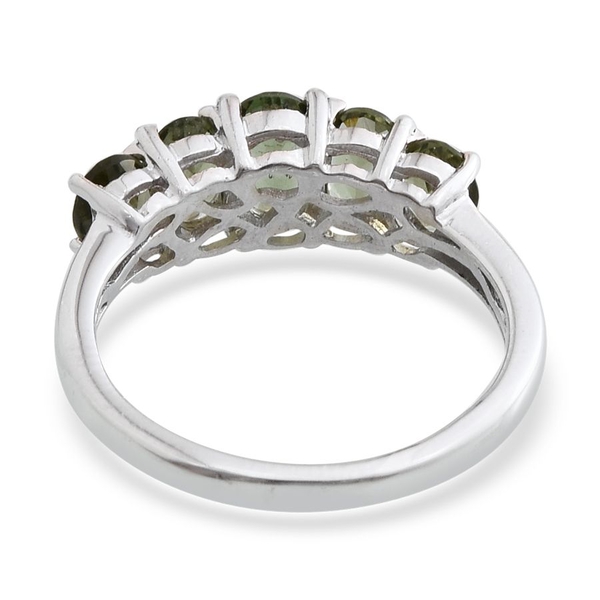 Bohemian Moldavite (Ovl 0.60 Ct) 5 Stone Ring in Platinum Overlay Sterling Silver 2.000 Ct.
