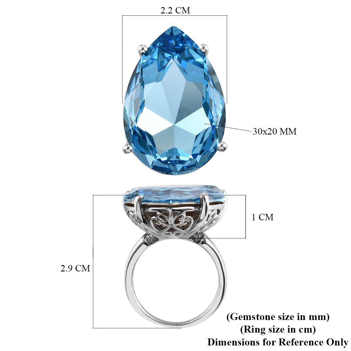 Lustro Stella  Aquamarine Crystal Solitaire Ring in Platinum Overlay Sterling Silver