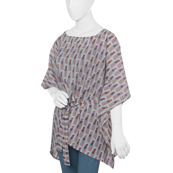 Designer Inspired- Limited Available- 100% Modal - Off White and Multi Colour Lipstick Pattern Top/Kaftan (Size 65 Cm)