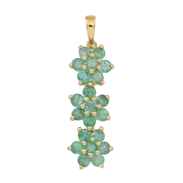 Kagem Zambian Emerald (Rnd) Triple Floral Pendant in 14K Gold Overlay Sterling Silver 1.500 Ct.