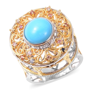 Arizona Sleeping Beauty Turquoise & Multi Sapphire Ring in Two Tone Overlay Sterling Silver Ring 2.5