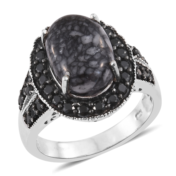 Austrian Pinolith (Ovl 6.45 Ct), Boi Ploi Black Spinel Ring in Platinum Overlay Sterling Silver 7.75