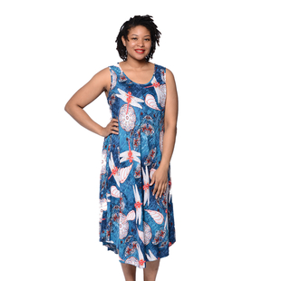 JOVIE Blue and Multi Colour Dragonfly Print Sleeveless Dress (Size up to 20)