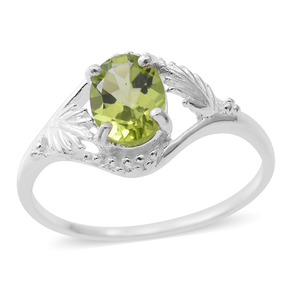 1.3 Ct Hebei Peridot Solitaire Ring in Rhodium Plated Sterling Silver
