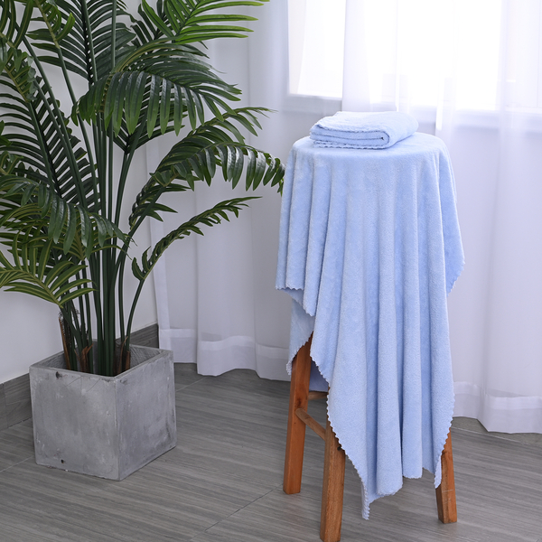 Set of 2 - Microfiber Towel (includes 1 Bath Towel & 1 Face Towel  - Light Blue