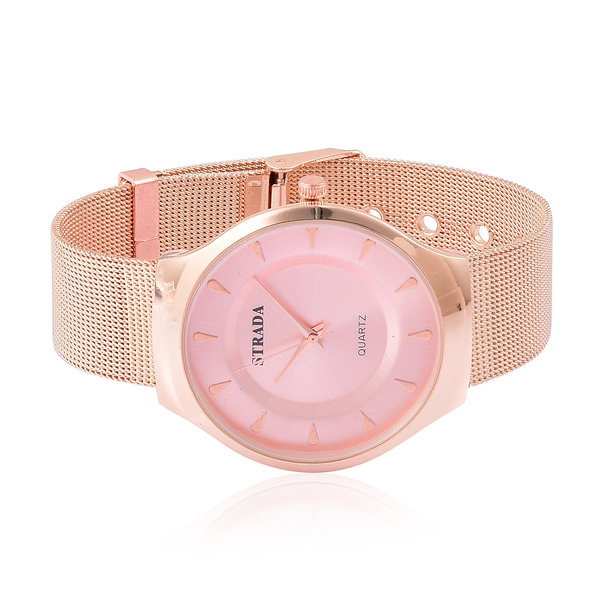 STRADA Japanese Movement Rose Sunshine Dial Water Resistant Watch in Rose Gold Tone with Stainless Steel Back