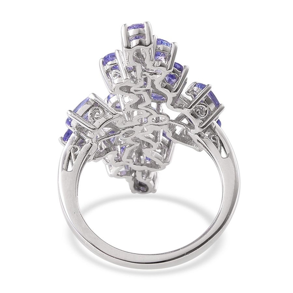 Tanzanite (Ovl) Leaves Crossover Ring in Platinum Overlay Sterling Silver 3.750 Ct.