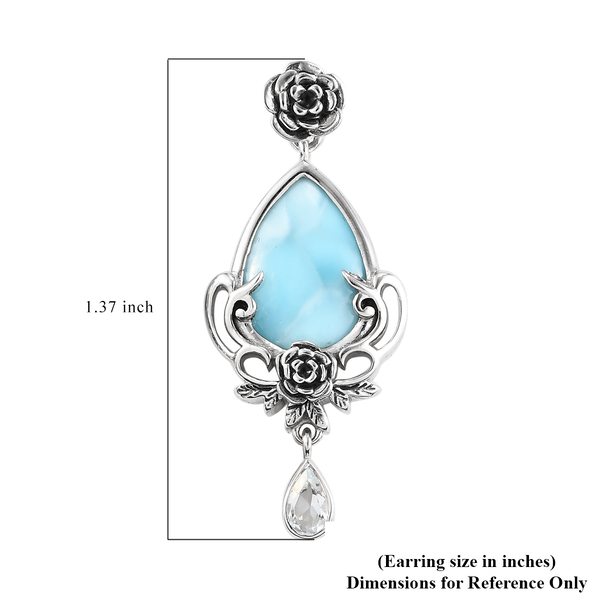 Sajen Silver CULTURAL FLAIR Collection - Larimar and Aqua Floral Drop Enamelled Earrings (with Push Back) in Sterling Silver 1.74 Ct.