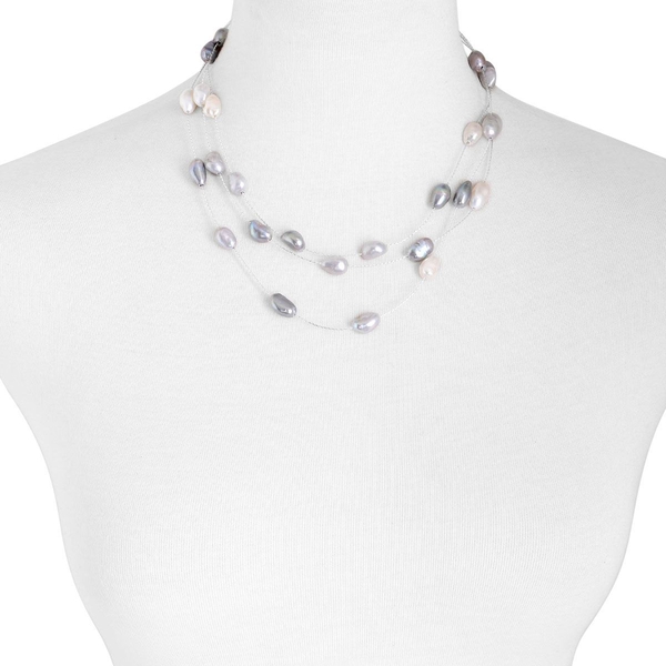 Fresh Water White and Silver Grey Pearl Necklace (Size 18) in Rhodium Plated Sterling Silver 235.000 Ct.