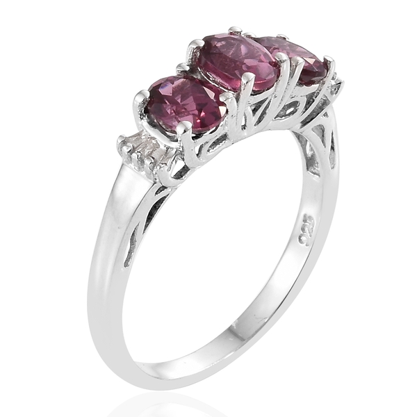 Tanzanian Pink Garnet (Ovl), Diamond Ring in Platinum Overlay Sterling Silver 1.500 Ct.