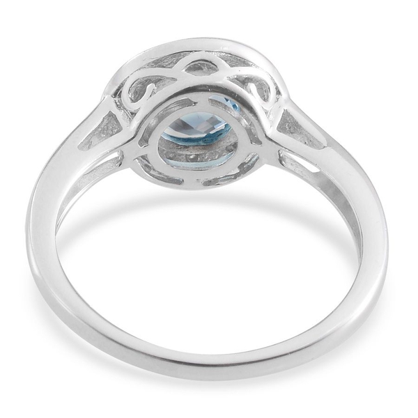 Electric Swiss Blue Topaz (Rnd 2.00 Ct), Diamond Ring in Platinum Overlay Sterling Silver 2.050 Ct.